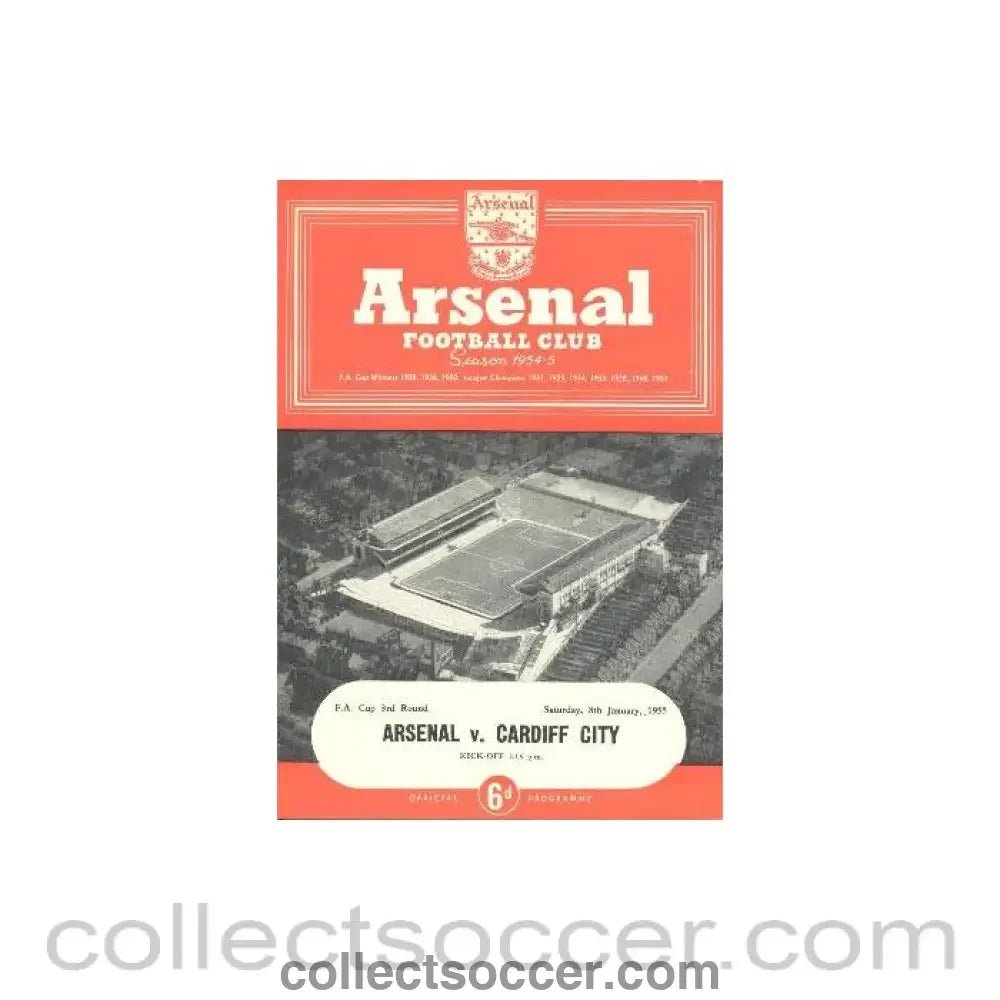 1955 - Arsenal v Cardiff City official programme 08/01/1955 - Collect Soccer
