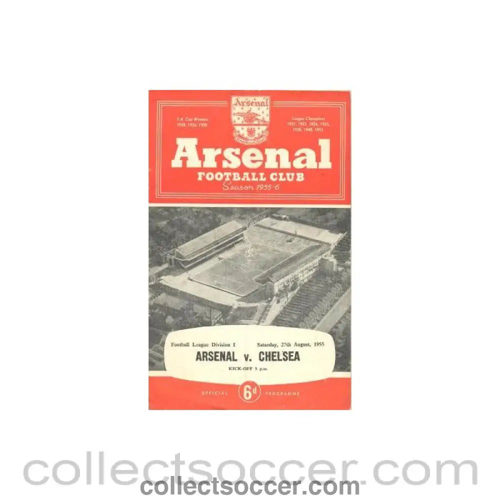 1955 - Arsenal v Chelsea official programme 27/08/1955 - Collect Soccer