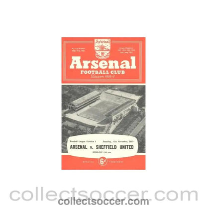 1955 - Arsenal v Sheffield United official programme 12/11/1955 - Collect Soccer