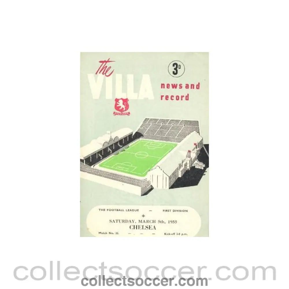 1955 - Aston Villa v Chelsea official programme 05/03/1955 Football League - Collect Soccer