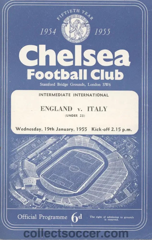 1955 - At Chelsea Under 23's England V Italy U23 programme 19/01/1955 - Collect Soccer