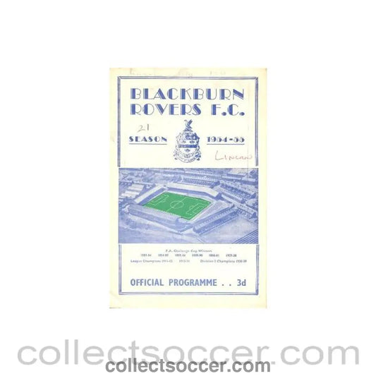 1955 - Blackburn Rovers v Lincoln City official programme 08/04/1955
