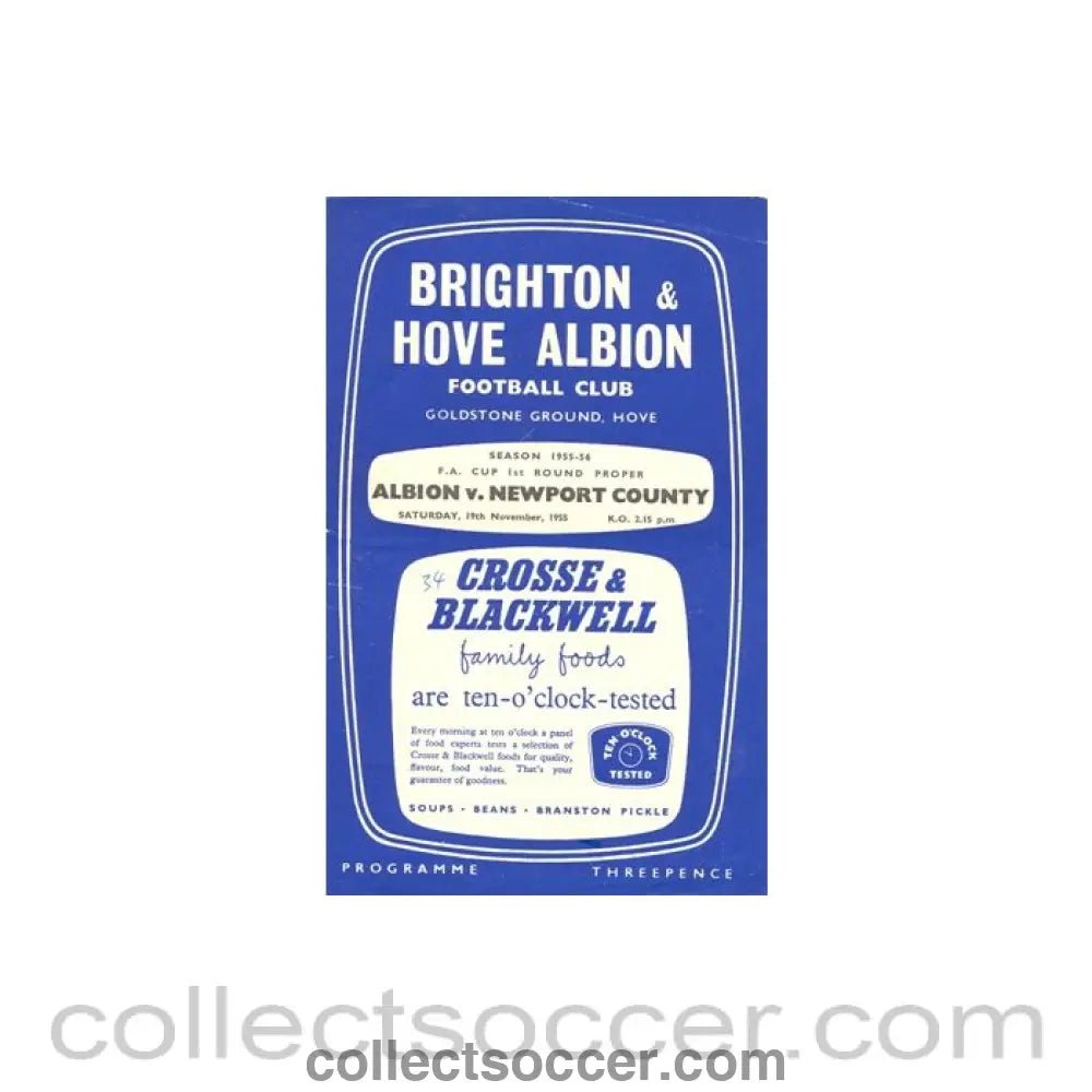 1955 - Brighton & Hove Albion v Newport County official programme 19/11/1955 - Collect Soccer