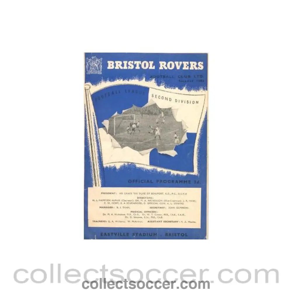 1955 - Bristol Rovers v Chelsea official programme 29/01/1955 - Collect Soccer