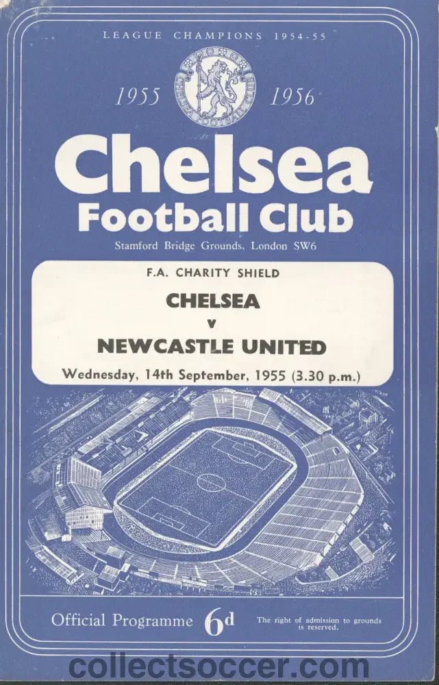 1955 Charity Shield Chelsea v Newcastle United Programme - Tiny amount of paper loss to top left corner - Collect Soccer