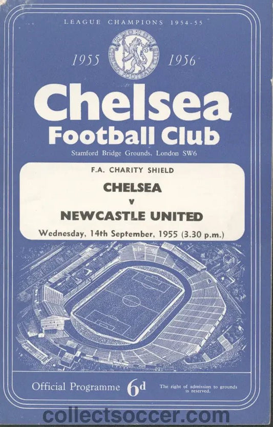 1955 Charity Shield Chelsea v Newcastle United Programme - Tiny amount of paper loss to top left corner - Collect Soccer