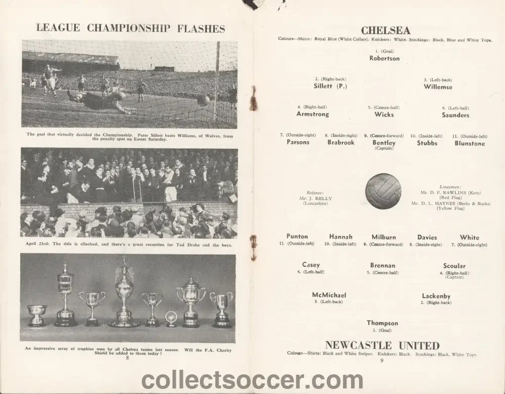 1955 Charity Shield Chelsea v Newcastle United Programme - Tiny amount of paper loss to top left corner - Collect Soccer
