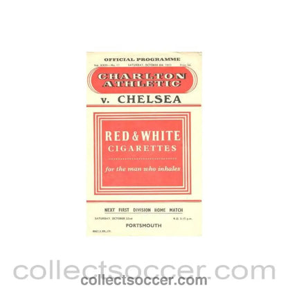 1955 - Charlton Athletic vChelsea official programme 08/10/1955 - Collect Soccer