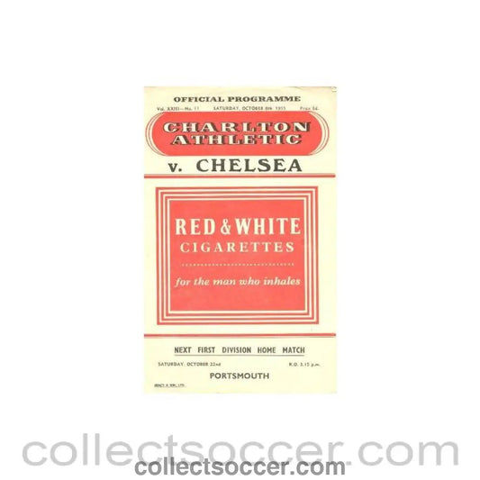 1955 - Charlton Athletic vChelsea official programme 08/10/1955 - Collect Soccer
