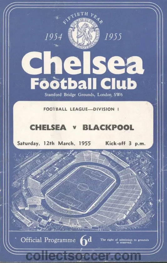 1955 Chelsea v Blackpool Programme Chelsea's First Ever Championship Season - Collect Soccer