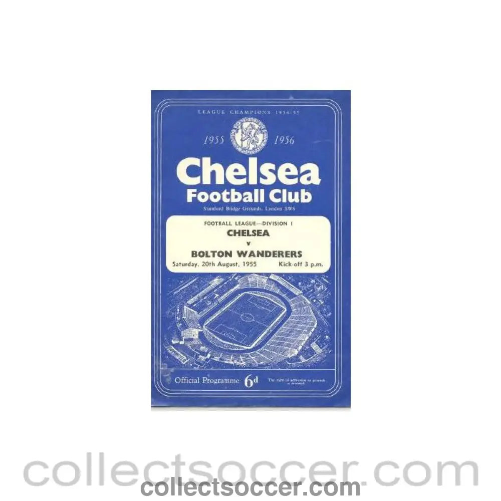 1955 - Chelsea v Bolton Wanderers official programme 20/08/1955