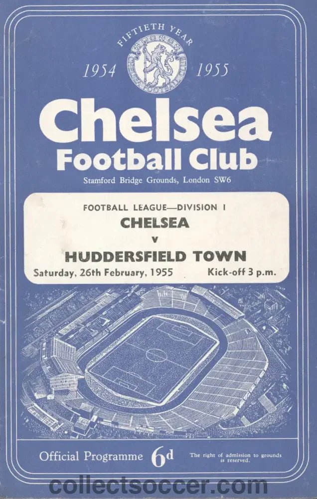 1955 Chelsea v Huddersfield Town Programme 26/2/1955 Chelsea's First Ever Championship Season - Collect Soccer