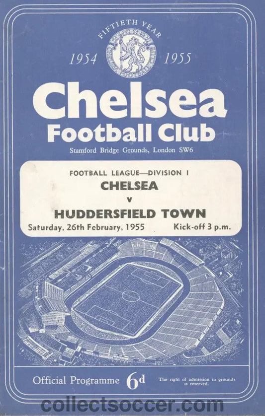 1955 Chelsea v Huddersfield Town Programme 26/2/1955 Chelsea's First Ever Championship Season - Collect Soccer