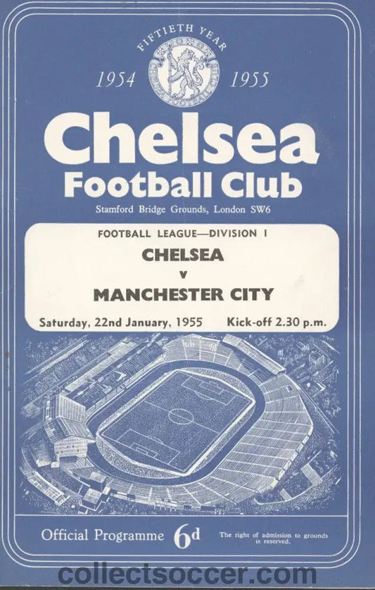 1955 - Chelsea v Manchester City Programme 22/01/1955 Chelsea's First Ever Championship Season - Collect Soccer