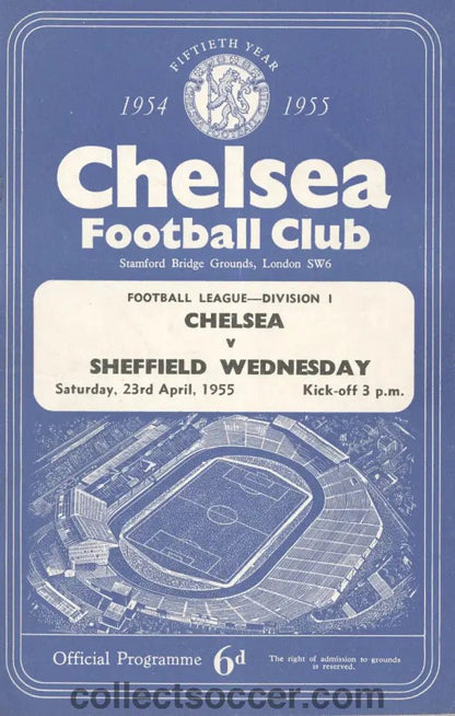 1955 - Chelsea v Sheffield Wednesday official programme 23/04/1955 - Collect Soccer