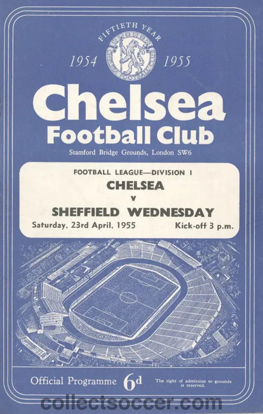 1955 - Chelsea v Sheffield Wednesday official programme 23/04/1955 - Collect Soccer
