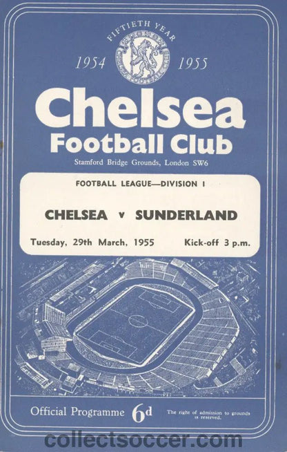 1955 - Chelsea v Sunderland programme Chelsea's First Championship Season - Collect Soccer