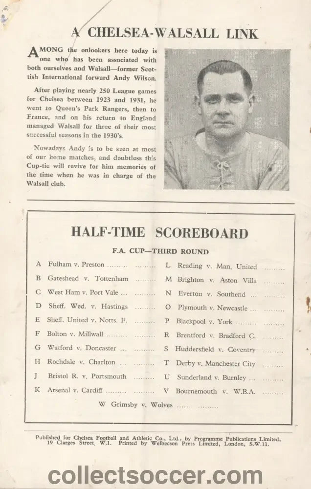 1955 - Chelsea v Walsall FA Cup 3rd Round 8/1/1955 Football Programme - Chelsea's first Championship Season - Collect Soccer