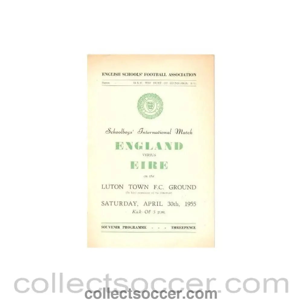 1955 England v EIRE official programme 30/04/1955 Schoolboys' International Match - Collect Soccer