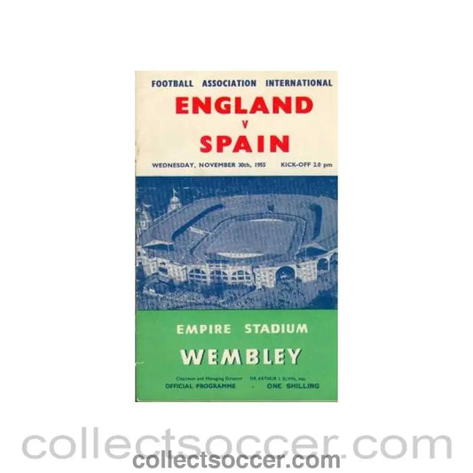 1955 England V Spain Programme 30/11/1955 - Collect Soccer