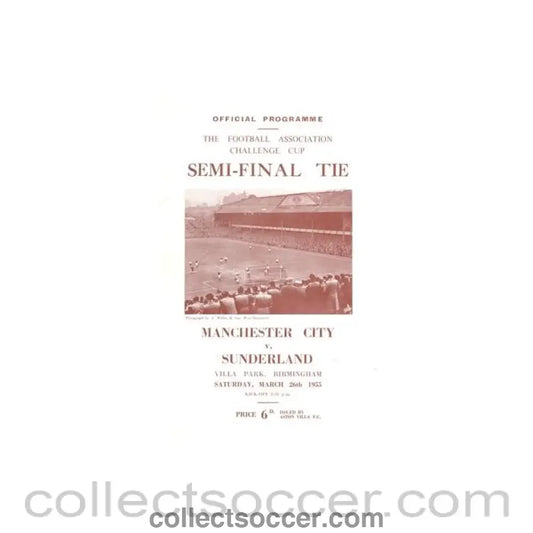 1955 F.A. Cup Semi-Final Manchester City v Sunderland official programme 26/03/1955