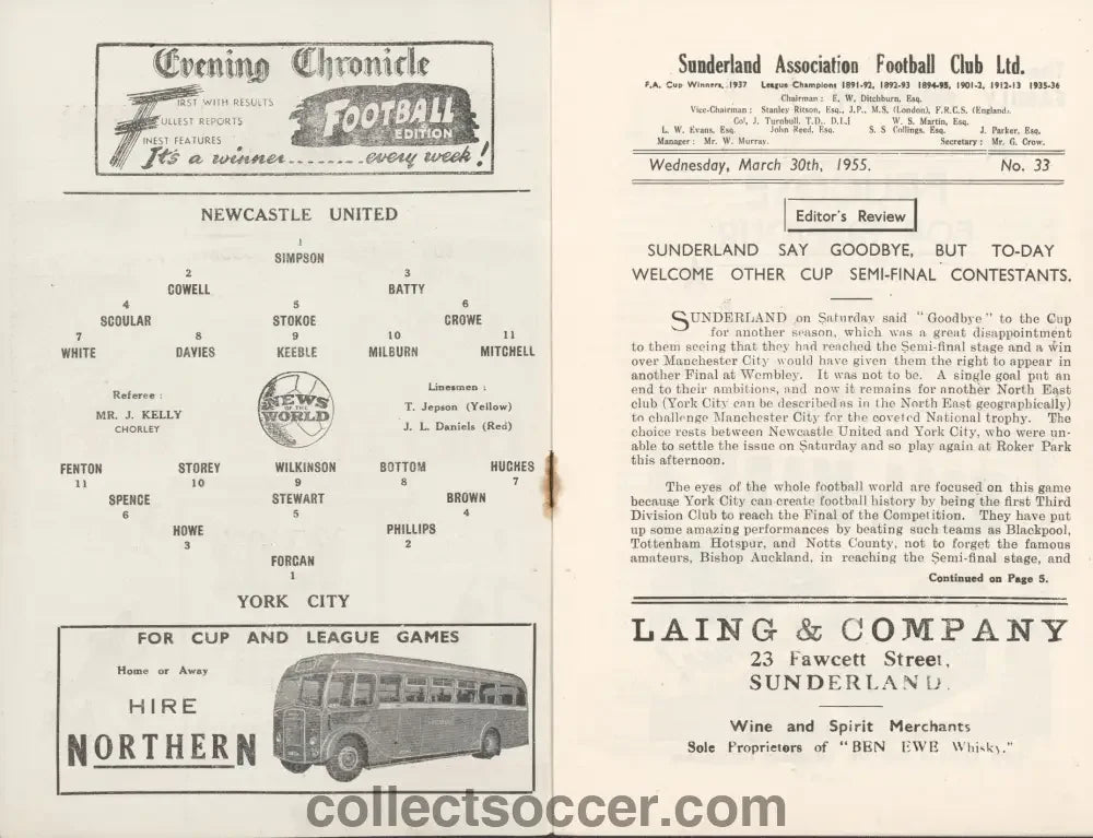 1955 FA Cup Semi Final Replay York City v Newcastle United Programme at Roker Park - Collect Soccer