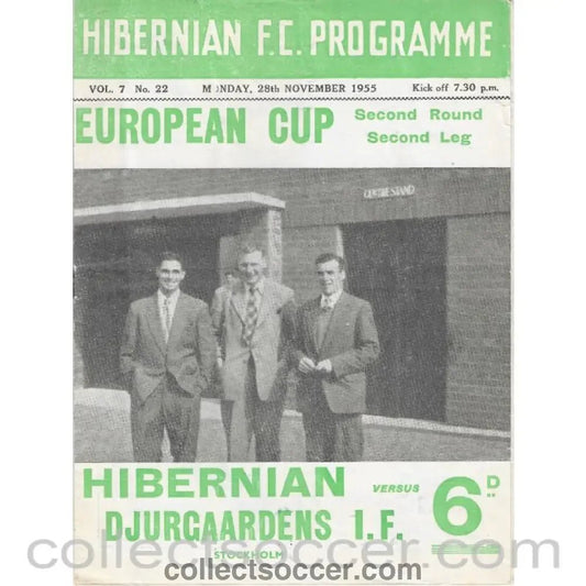1955 - Hibernian v Djurgaardens European Cup 2nd Round 2nd Leg Official Programme - Collect Soccer