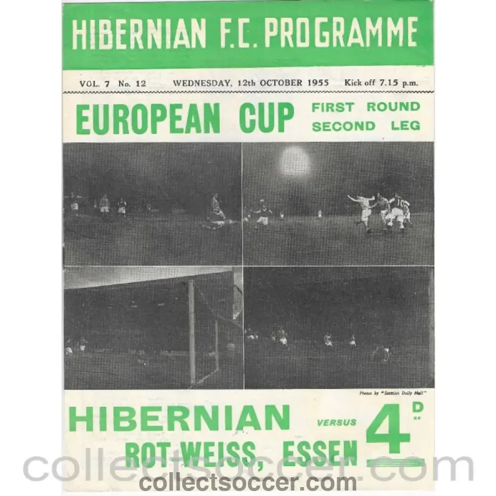 1955 - Hibernian v Rot Weiss Essen European Cup 1st Round 1st Leg Official Programme - Collect Soccer