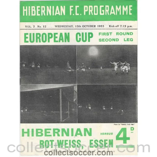 1955 - Hibernian v Rot Weiss Essen European Cup 1st Round 1st Leg Official Programme - Collect Soccer
