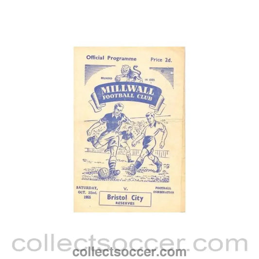 1955 - Millwall Reserves v Bristol City Reserves official programme programme 22/10/1955 - Collect Soccer