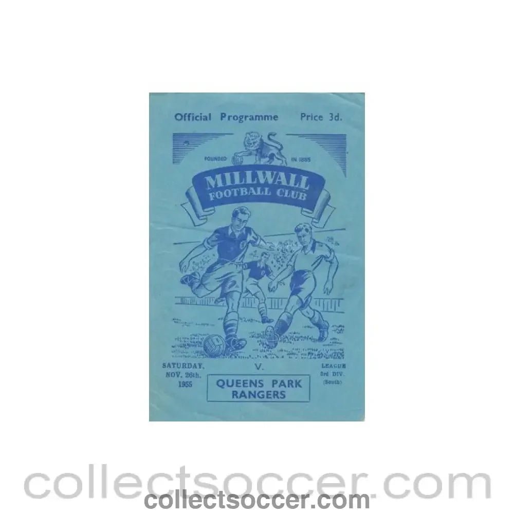 1955 - Millwall v Queen's Park Rangers official programme 26/11/1955 - Collect Soccer