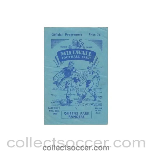 1955 - Millwall v Queen's Park Rangers official programme 26/11/1955 - Collect Soccer