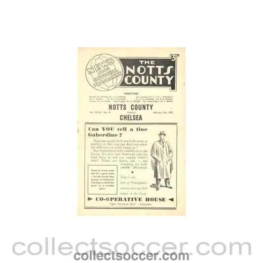 1955 - Notts County vChelsea official programme 19/02/1955