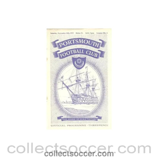 1955 - Portsmouth v Bolton Wanderers official programme 10/09/1955 - Collect Soccer