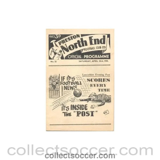 1955 - Preston North End v Aston Villa official programme 23/04/1955 - Collect Soccer