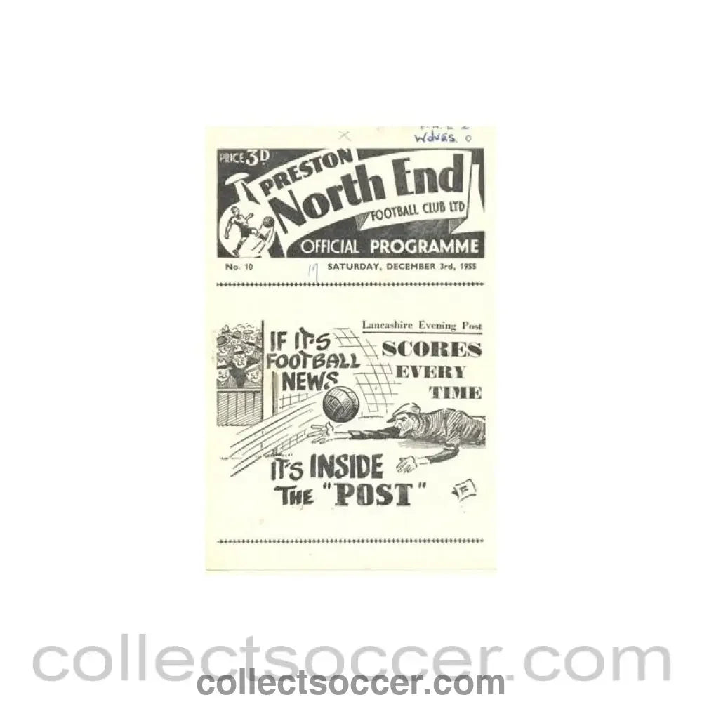 1955 - Preston North End v Woolverhampton Wanderers official programme 03/12/1955 - Collect Soccer