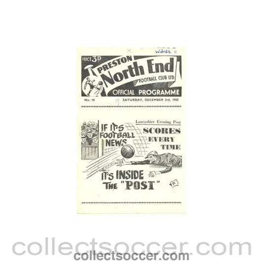 1955 - Preston North End v Woolverhampton Wanderers official programme 03/12/1955 - Collect Soccer