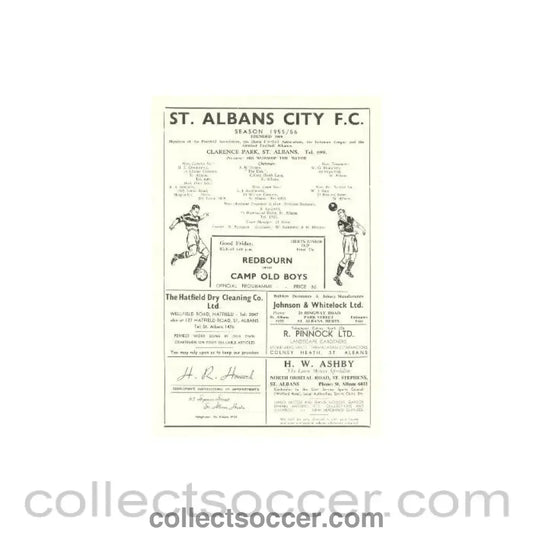 1955 - Redbourn v Camp Old Boys official programme 1955 - 1956 - Collect Soccer