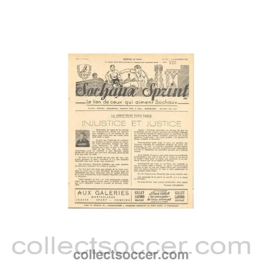 1955 Sochaux, France Official Programme Sochaux Sprint of 06/11/1955 - Collect Soccer