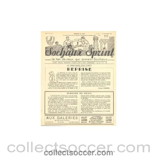 1955 Sochaux, France Official Programme Sochaux Sprint of 13/10/1955 - Collect Soccer