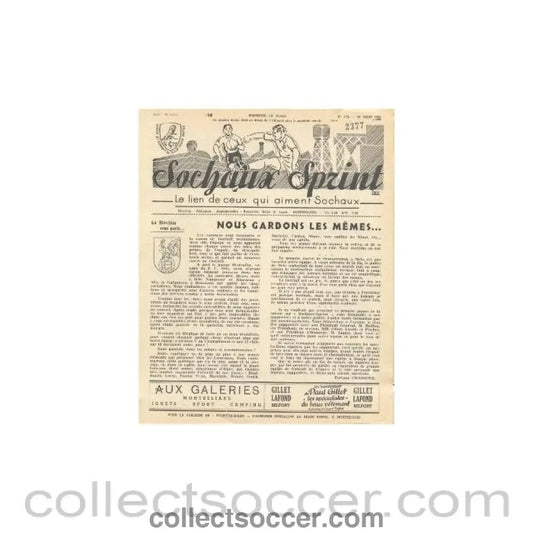 1955 Sochaux, France Official Programme Sochaux Sprint of 28/08/1955 - Collect Soccer