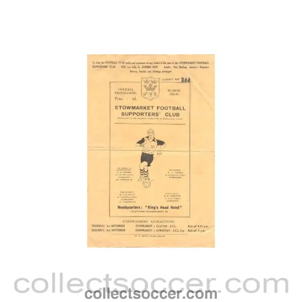 1955 - Stowmarket v Tottenham Hotspur official programme 27/08/1955 - Collect Soccer