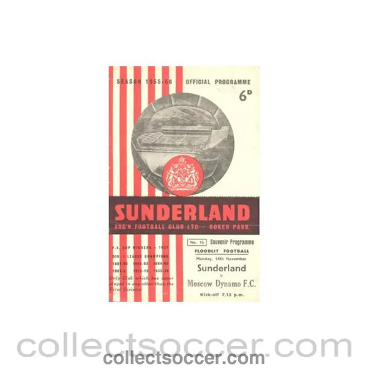 1955 - Sunderland v Dynamo Moscow official programme 14/11/1955 Floodlit Match - Collect Soccer