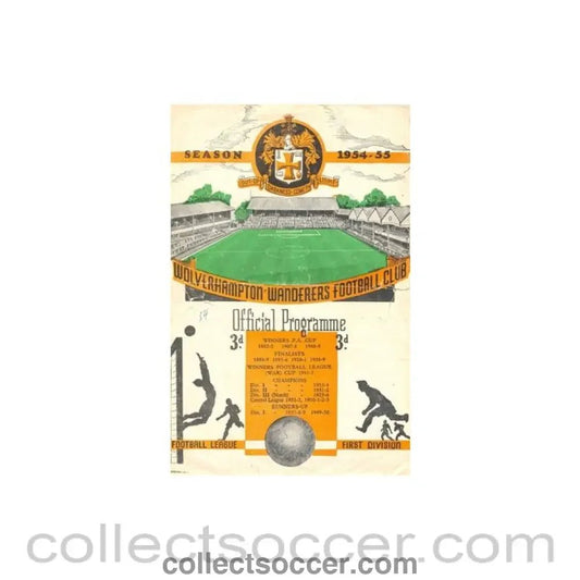 1955 - Wolverhampton Wanderers v Arsenal official programme 29/01/1955 - Collect Soccer