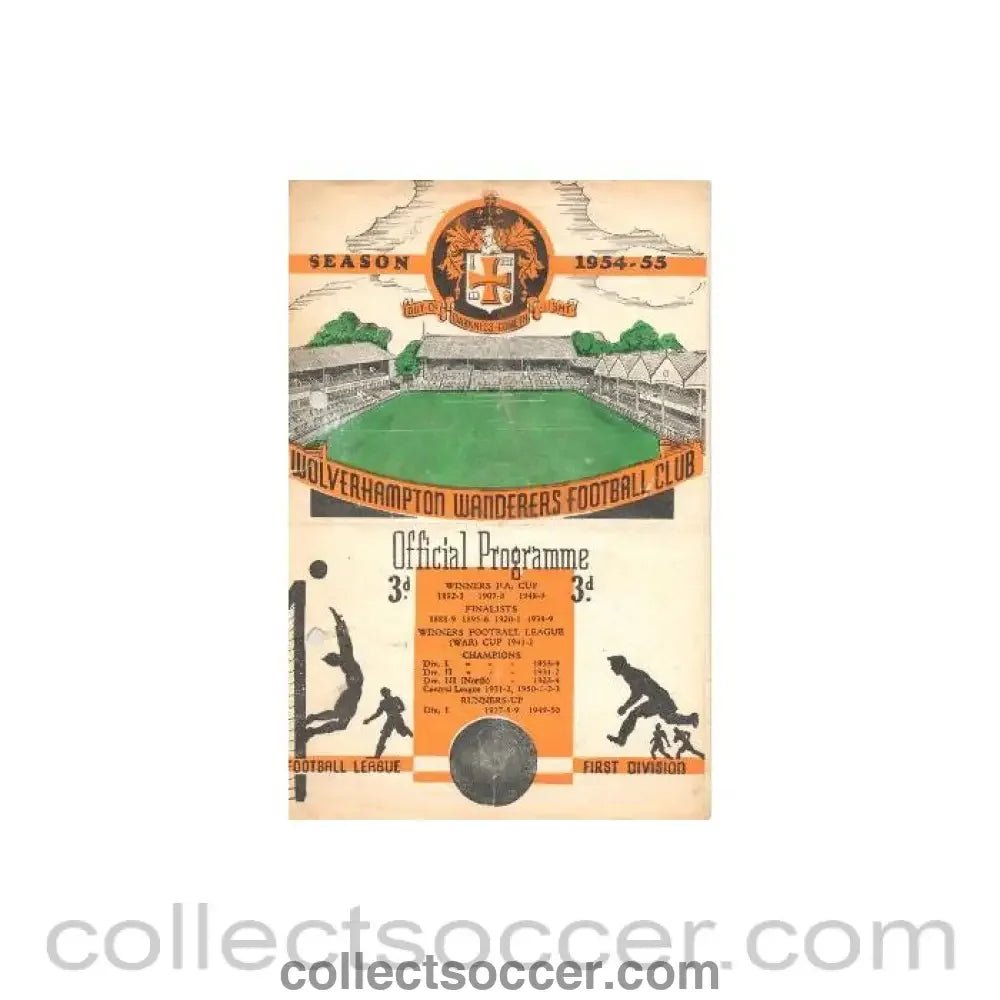1955 - Wolverhampton Wanderers v Charlton Athletic official programme 22/01/1955 Football League - Collect Soccer