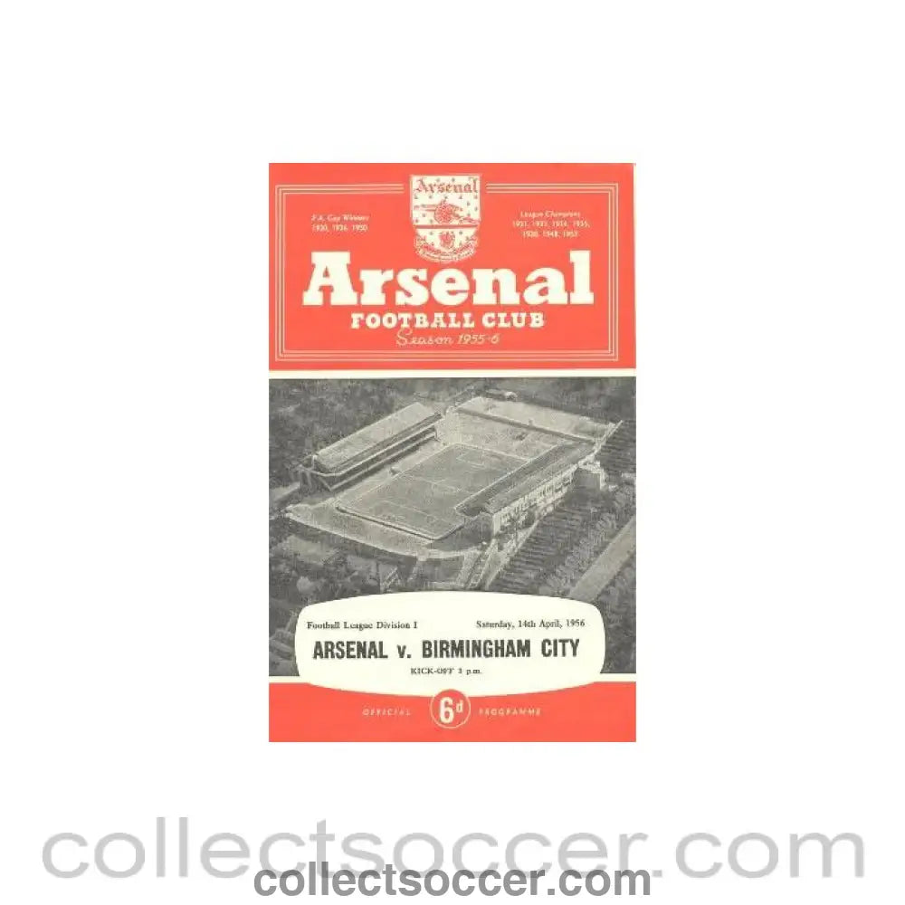 1956 - Arsenal v Birmingham official programme 14/04/1956 Football League