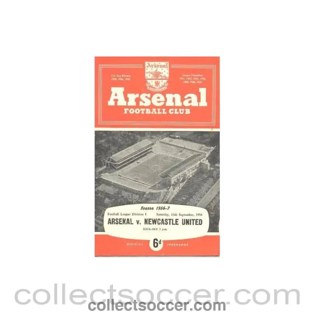 1956 - Arsenal v Newcastle United official programme 15/09/1956 - Collect Soccer