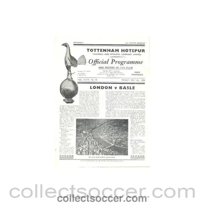 1956 - At Tottenham Hotspur - London v Basle official programme 04/05/1956 Inter - Cities Cup - Collect Soccer