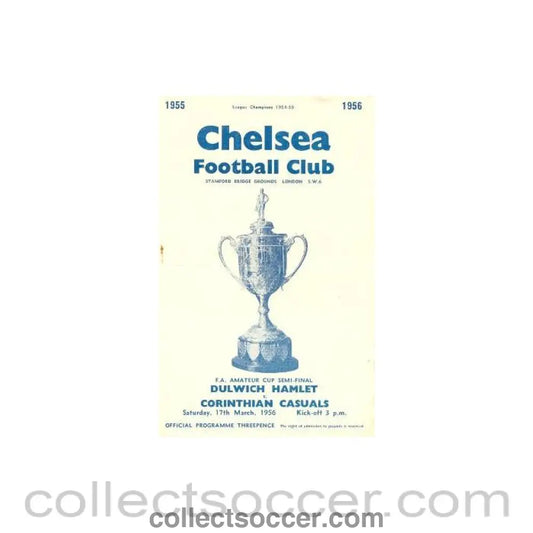 1956 - AtChelsea Dulwich Hamlet v Corinthian Casuals official programme 17/03/1956