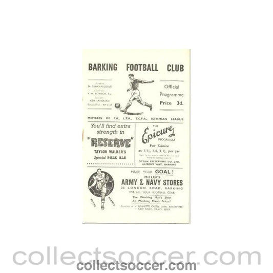 1956 - Barking v Tilbury official programme 08/09/1956